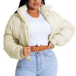 Puffer Jacket Womens Cropped Zip Up